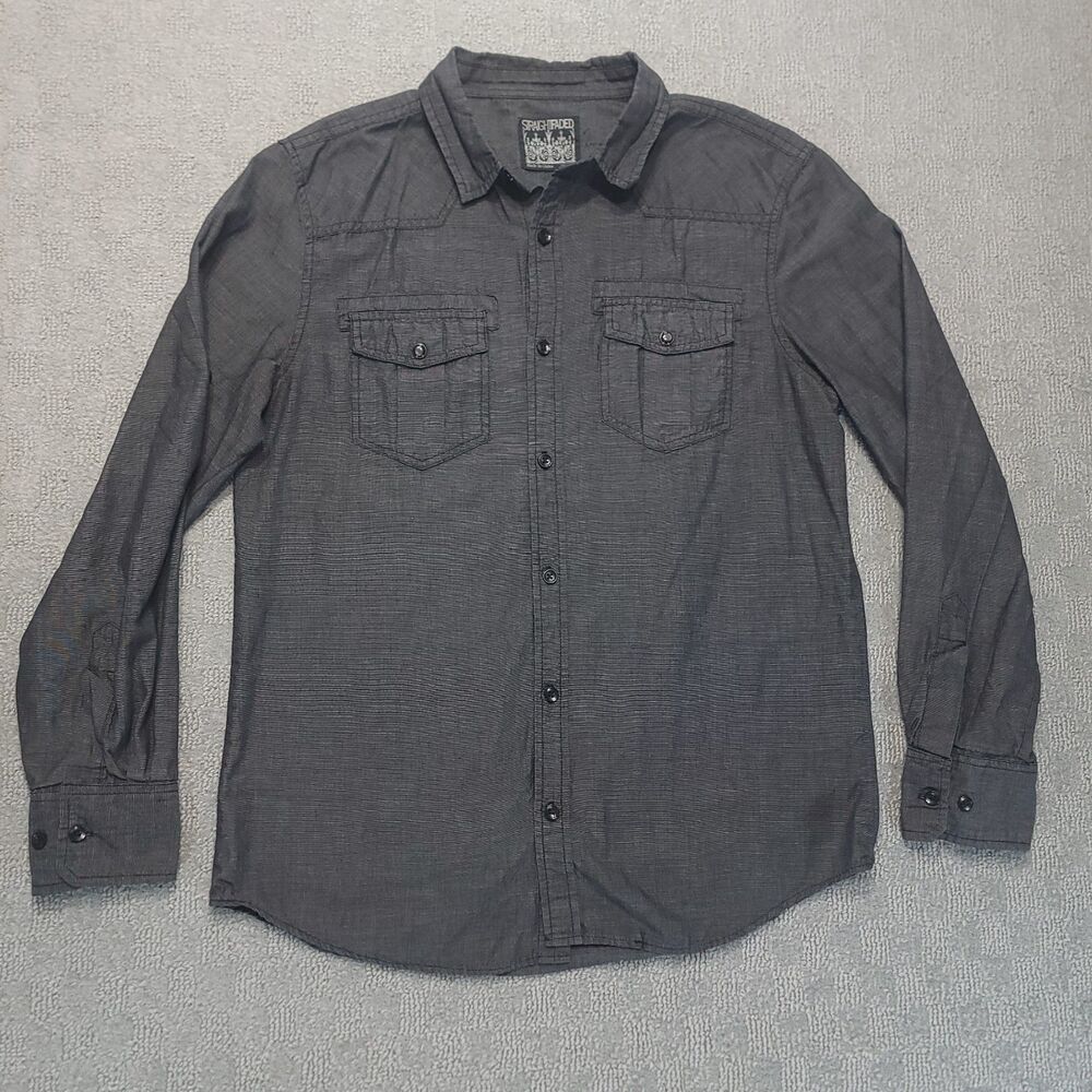 Straight Faded Mens M Shirt Button Up Roll Up Long Sleeve Snap Pockets Dark Gray - Picture 3 of 8